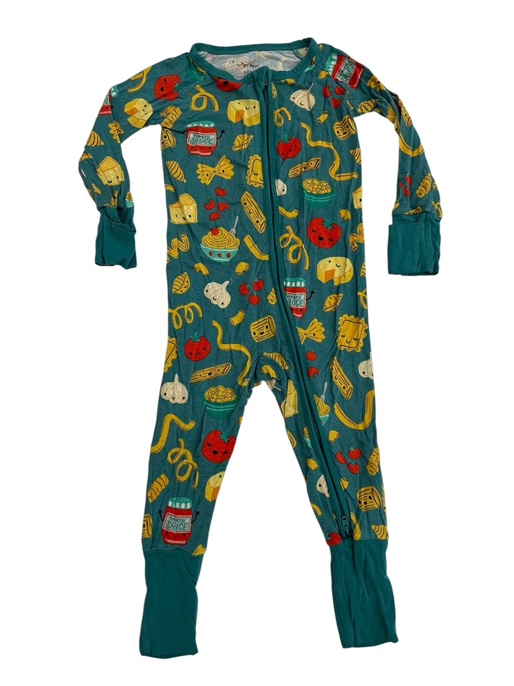 Little Sleepies bamboo Teal Food-Print Footed Pajamas- noodles